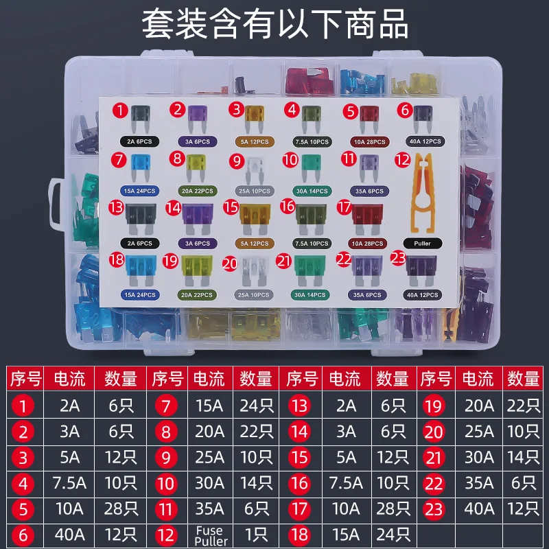 Auto Car Fuse Box 300PCS  medium + small 2A 3A 5A 7.5A 10A 15A 20A 25A 30A 35A Amp with Box Clip Assortment Auto Blade Type