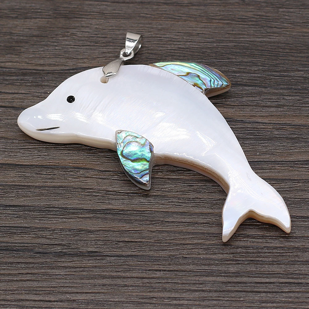 Natural Freshwater Shell Pendants Reiki Heal Dolphin Shape Mother-of-pearl Shell for Fashion Jewelry Making DIY Necklace Crafts