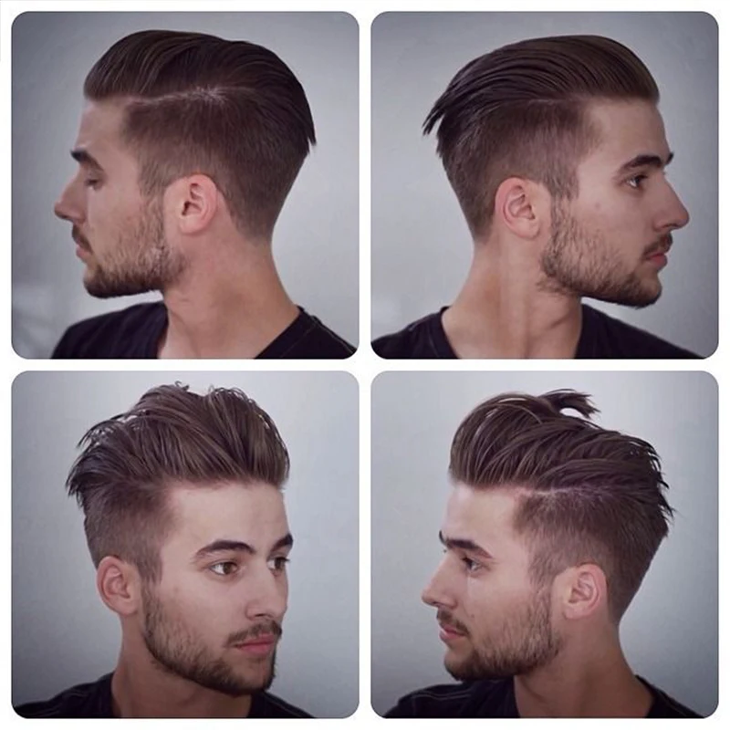 Peluquín de pelo Natural para hombres, peluca corta, estilo de Quiff, Topper para hombres jóvenes, pérdida de cabello, línea de cabello alta,