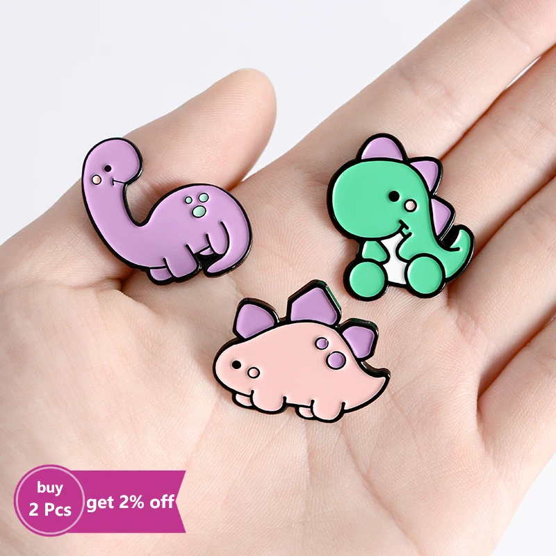 Dinosaur Enamel Pin Badge Long Neck Dragon Stegosaurus Tyrannosaurus Brooch Bag Clothes Lapel Pin Animal Jewelry Gift Children