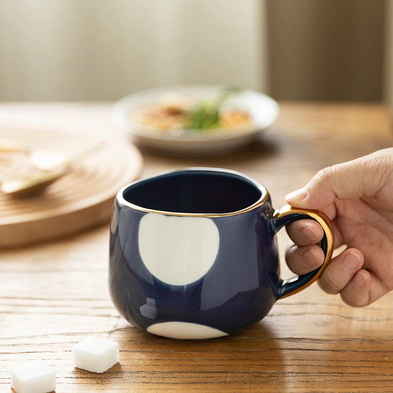 Nordic Creative Ceramic Coffee Cup Home Water Milk Mark Mug Gold Inlaid Couple Holiday Birthday Gift Coffee Mug