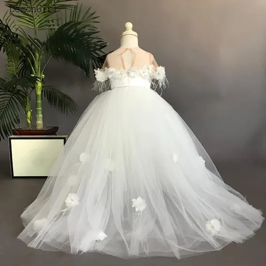 Flauschigen Elfenbein Weiße Blume Mädchen Kleid für Hochzeit Prinzessin Geburtstag Party Kleid Kommunion Kleid Kid Größe 9M-14Y Fotografie