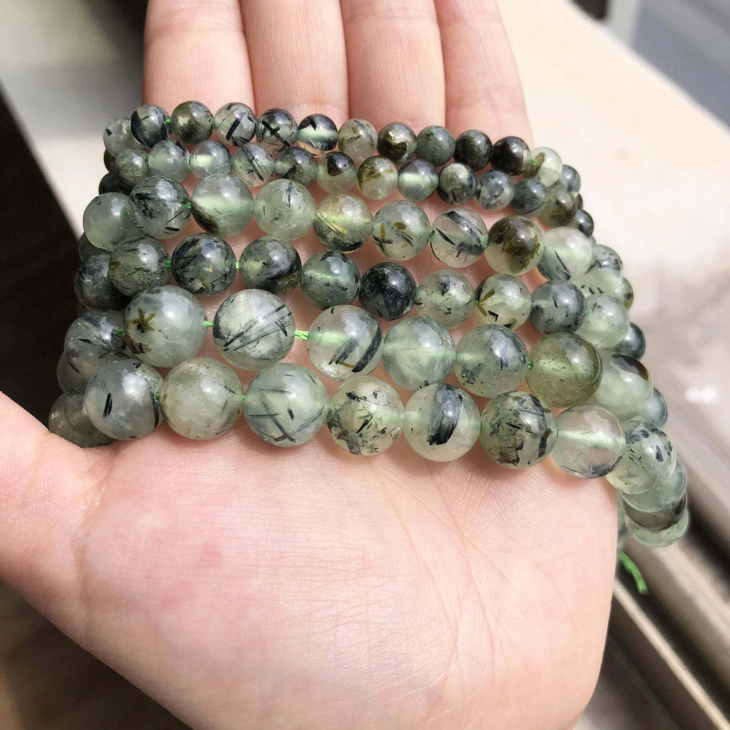 6 8 10mm AA Green Prehnites Jades Stone Round Loose Spacer Minerals Beads for Jewelry Making DIY Bracelet Accessories 15\'\'Inches