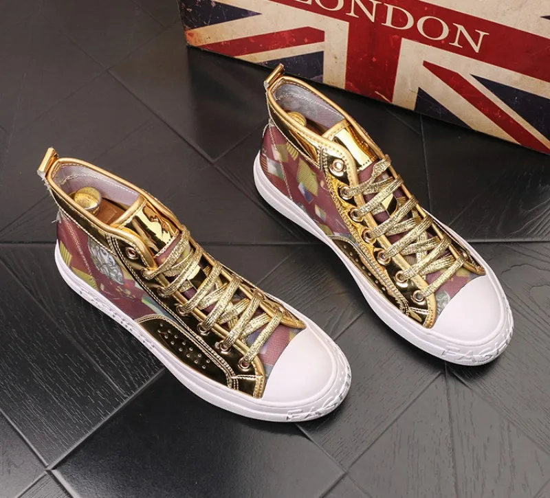 New fashion male mesh breathable male shoes Printed casual shoes youth fashion joker high-top plank male shoes b70