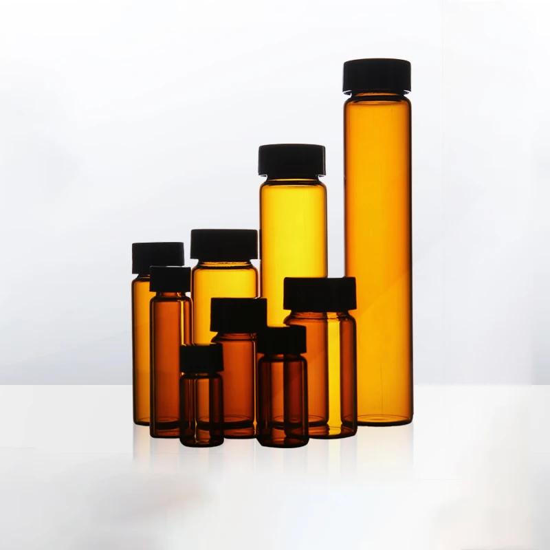 20pcs/lot 3ml 5ml 10ml 15ml 20ml 30ml 40ml 50ml (Clear/ brown) Glass Seal Bottle Reagent Sample Vials With Plastic Lid Screw Cap