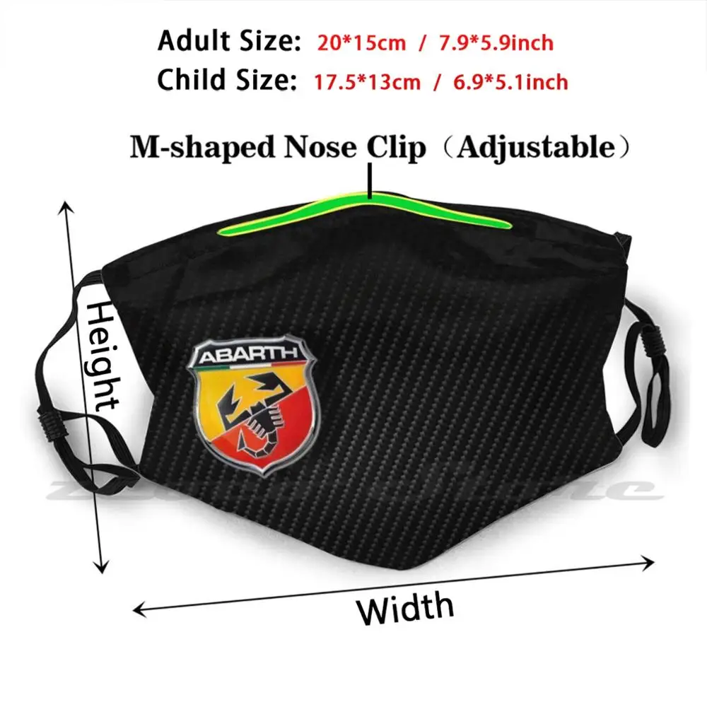 Abarth Carbon Fiber Custom Pattern Washable Filter Pm2.5 Adult Kids Mask Fiat Fiat 500 Fiat Xl Car Italian Car Italy Sports V8