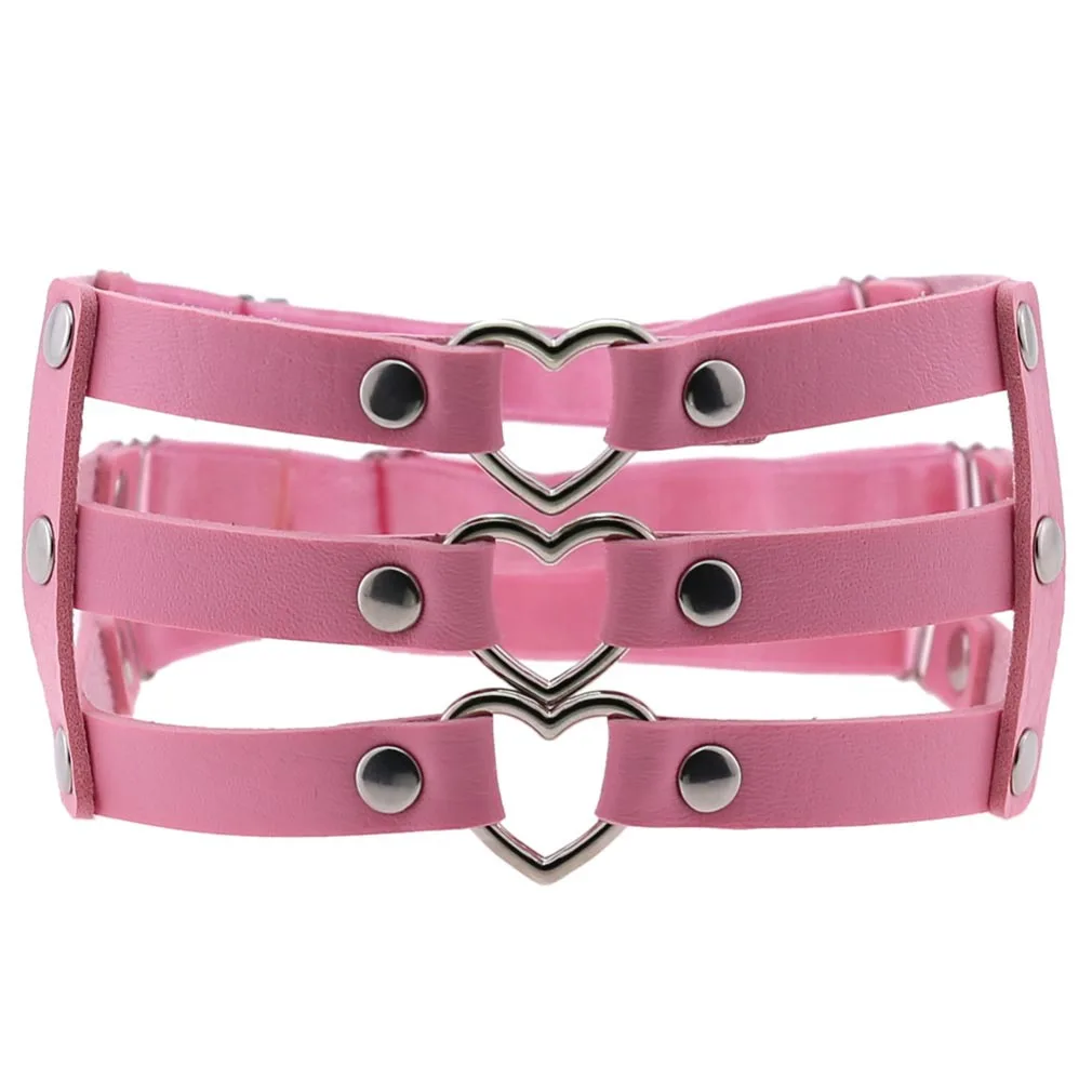 Sexy Female Elastic Heart-shaped Leg Ring Garter Belt Punk Thigh Ring Faux Leather Harness Strap Belts Bondage Garters gothic