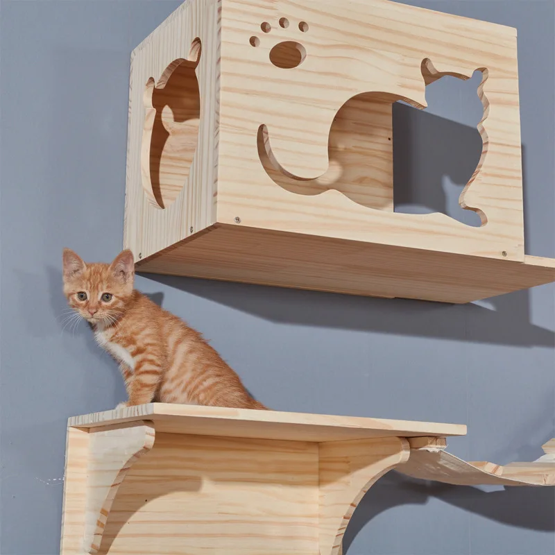 Wall-Mounted Cat Climbing Frame, Solid Wood, Cat Litter Tree, Wall-Type jumping Platform, grab Post Plate