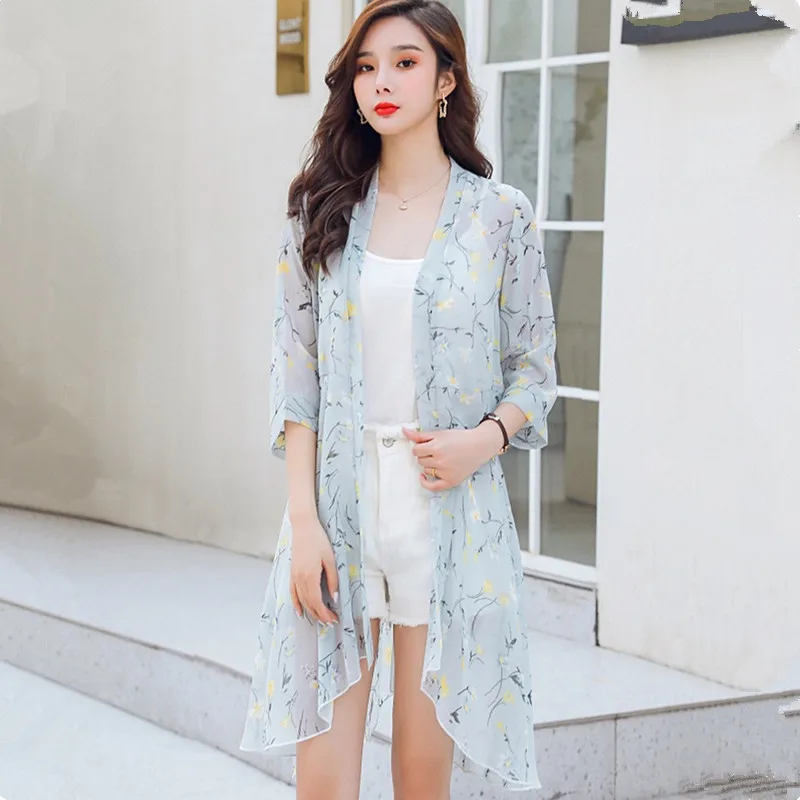 UHYTGF 2020 New Summer Jacket Womens Fashion Cardigan Shawl Thin Sunscreen Clothing Chiffon Soft 2XL Loose Size Tops Coat 1119