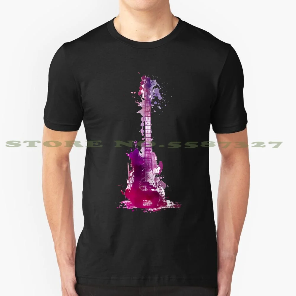 Funky Purple Guitar 100% Cotton T-Shirt Guitars Bass Guitar Electric Guitar Musical Instrument Classic Guitar Watercolor Music