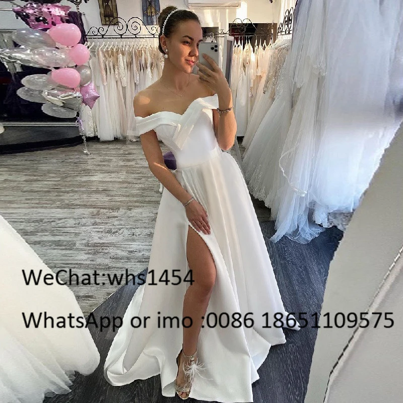 Mbcullyd Side Split Beach Wedding Dresses Long Sexy Off Shoulder Boho Bridal Dress For Women Backless vestidos de novia 2023