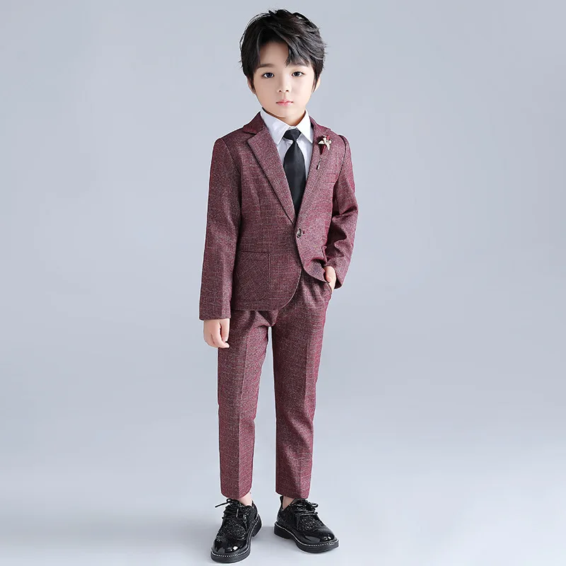 

Korea Boys Formal Jacket +Pants 2Pcs Clothing Set Kids Wedding Suit Photograph Set School Children Host Performance Prom Dress