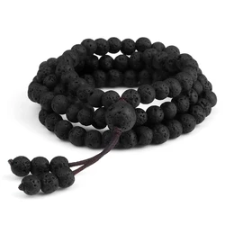 6mm Black Natural Lava Stone Bracelet Meditation Prayer Yoga 108 Mala Beads Necklace for Women Men Charm Bracelets Jewelry Gift