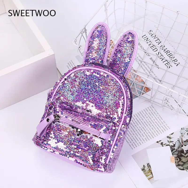 Children's Backpack Small Bag Fashion Sequin School Bags Girls Backpacks Cute Rabbit Ears Zipper Kids Backpacks Shoulder Bags