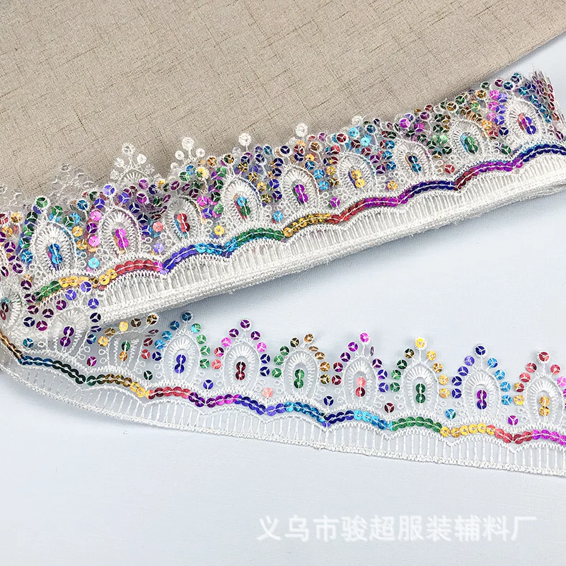 4Yards Sequined Flower Lace Ribbon Curtain Trims Curtain accessories Lace Trim Decoration Small side 5.6cm