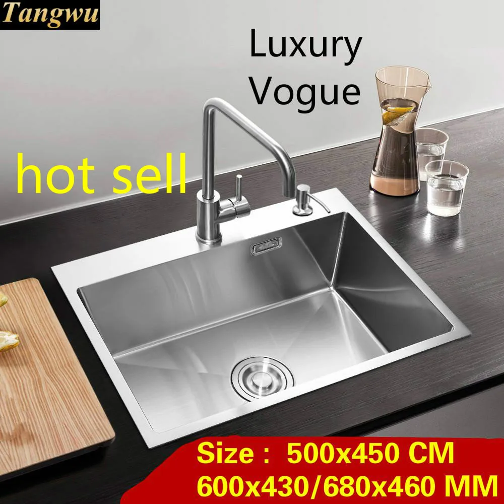 

Free shipping Standard kitchen manual sink single trough durable 304 stainless steel hot selling 500x450/600x430/680x460 MM