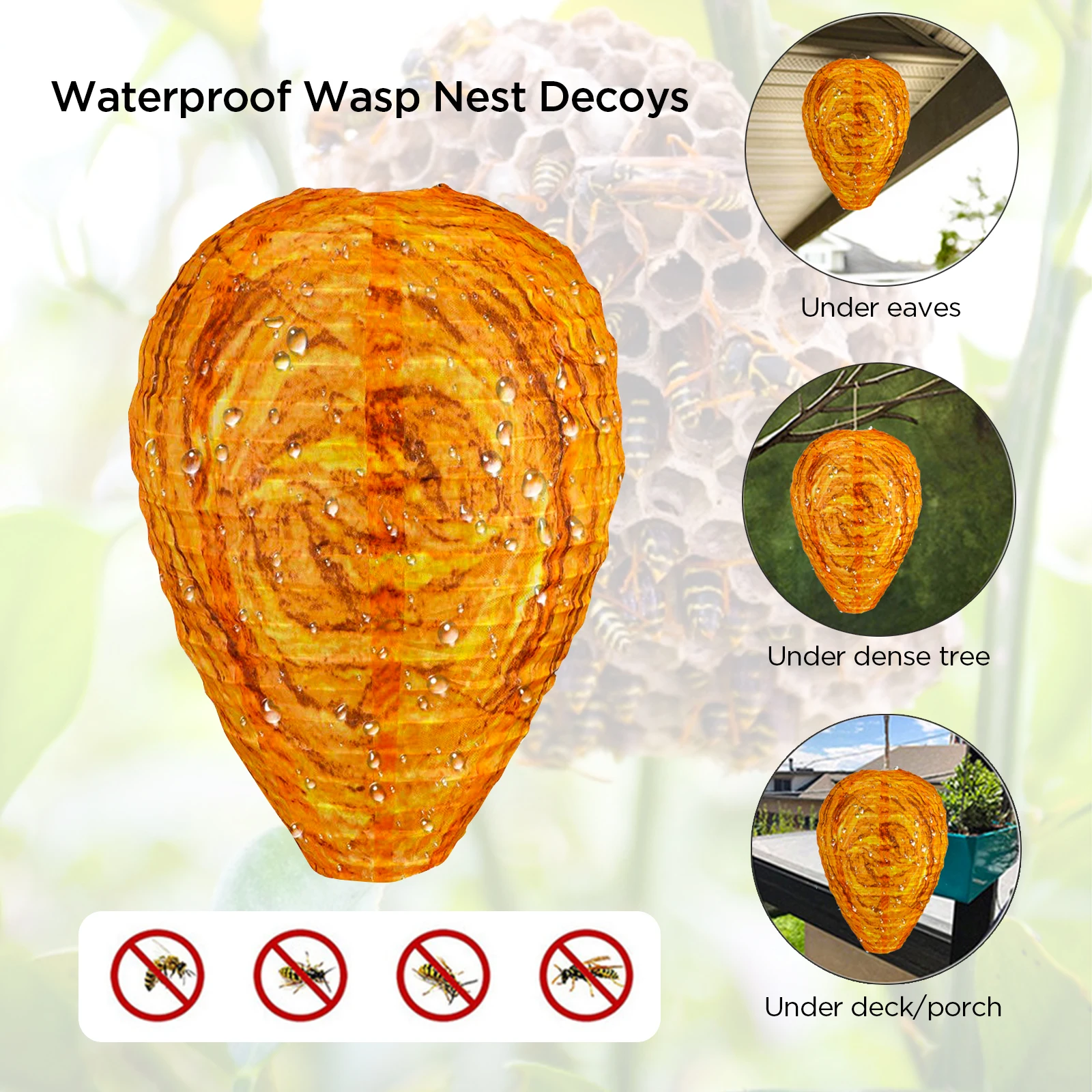 

2pcs Wasp Nest Decoy Fake Wasp Nest Non-Toxic Waterproof Wasp Deterrent and Repellent for Garden Wasps Hornets Hanging Wasp Trap