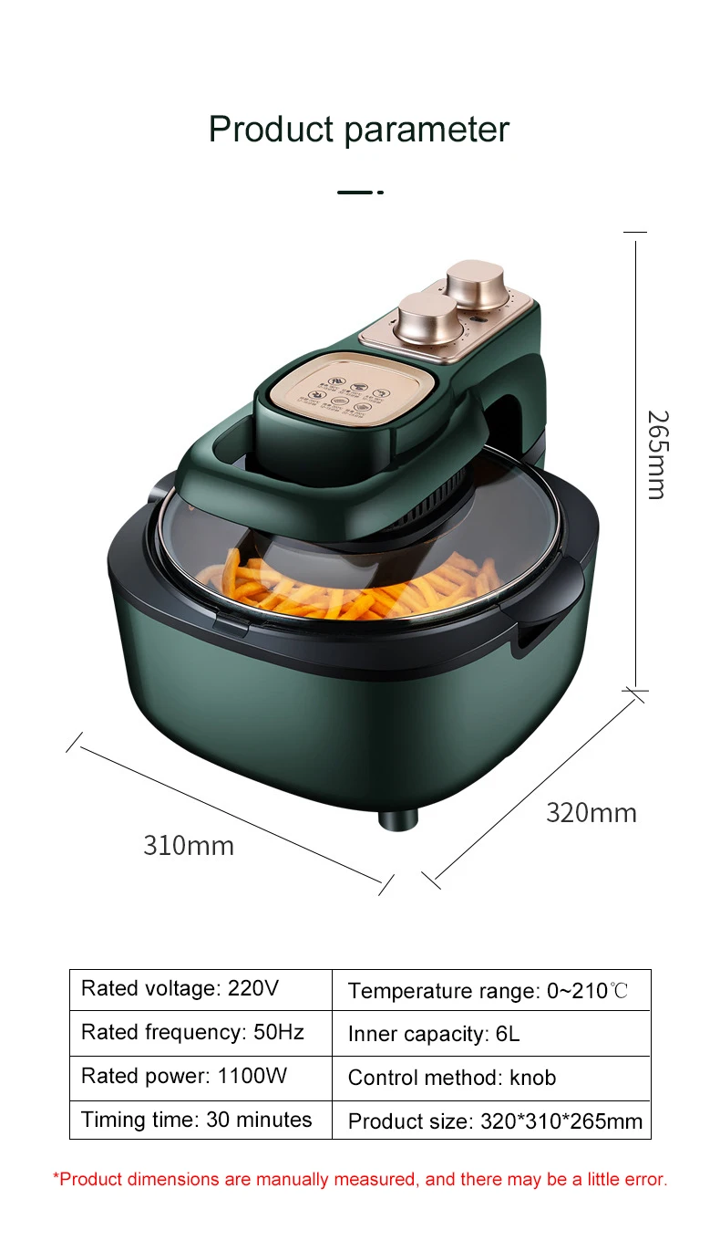 DMWD 6L Electric Fryer Chicken Oil Free Fryer Health Non-stick Pizza Fries Cooker Large Capacity Multifunction Oven