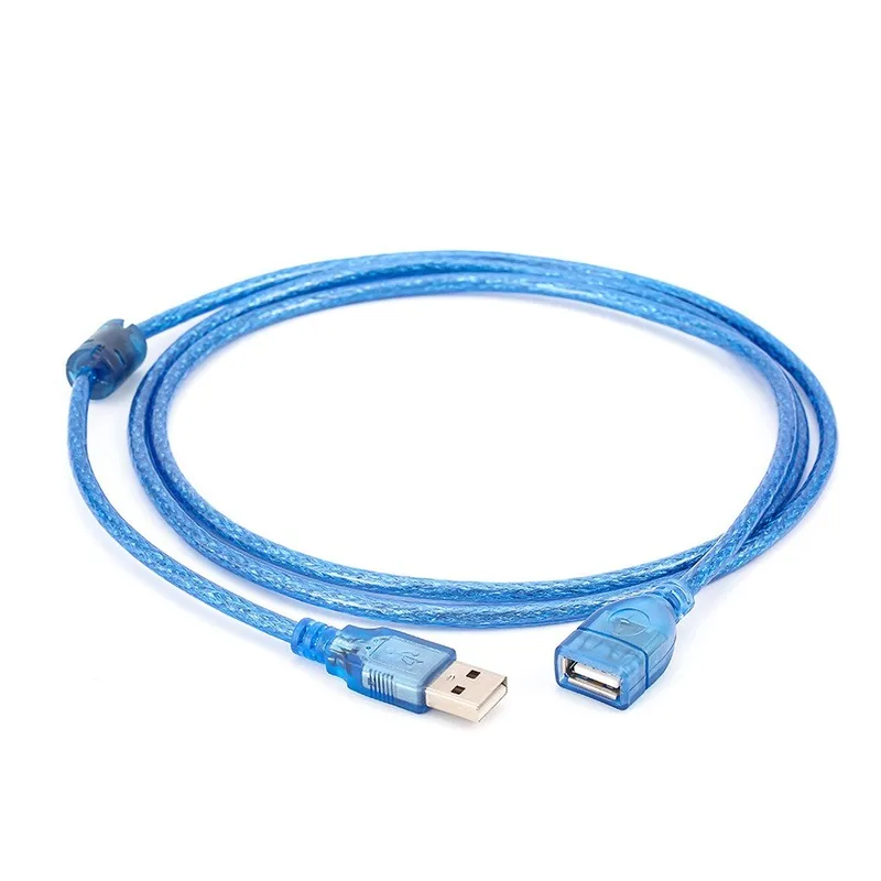 All Copper 1.5m Transparent Blue USB Extension Data Cable USB2.0 Male To Female A/F with Shielded True Magnetic Ring