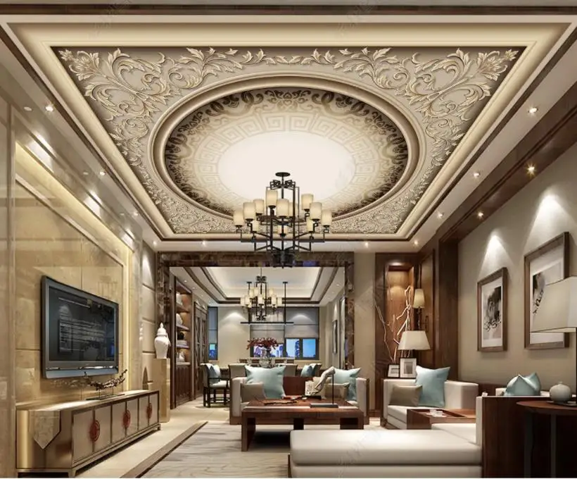 

2019 3d ceiling European aesthetic luxury 3d photo wallpaper roll 3d customize ceiling wall papers home decor 3d