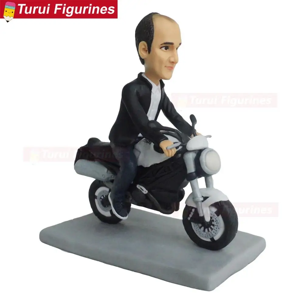 Motorcycle enthusiast statue bobblehead doll personalized cake toppers cake decorating