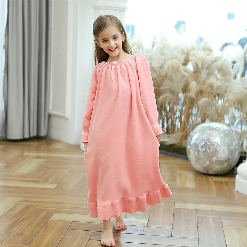 

Girls' Flannel Fleece Autumn Winter Children Long Princess Warm Nightdresses Girls Nightgown Children Long Sleeve Pajamas