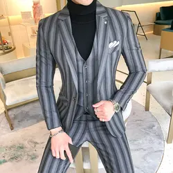 3piece Men Suit Fashion 2019 Plus Size Autumn Wedding Suits For Men Slim Fit Casual Groom Tuxedo Young Man Formal Wear 5XL-S Hot