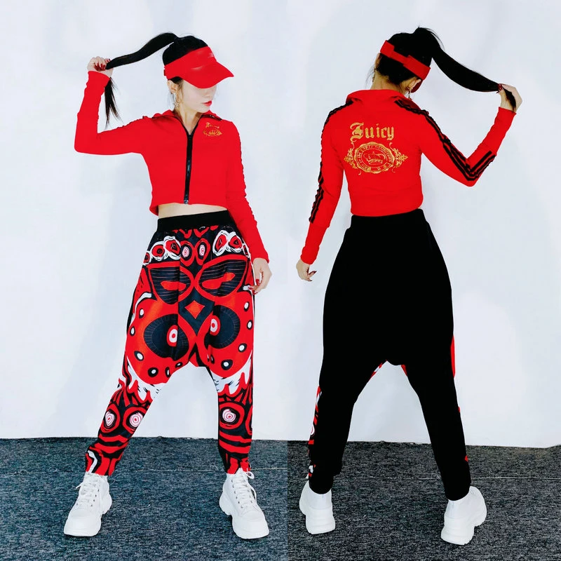 Hip Hop Jazz Dance Costumes Women Personality Graffiti Harem Pants Trousers Ballroom Dance Sweatpants Stage Rave Outfits DT3116