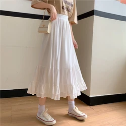 Solid Purple Casual Y2k Pleated Maxi A Line Black Skirt Ruffles Mujer Faldas High Waisted Korean Style Jupe Streetwear Clothing