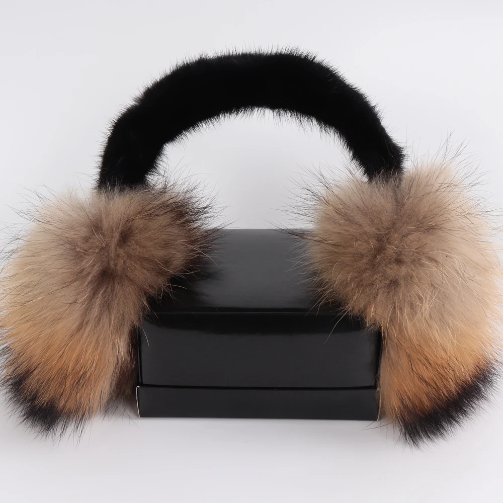 Venda quente 100% natural real pele de raposa earmuffs inverno feminino quente pelúcia grande pele de raposa orelha muff rússia macio com pele de vison real earflaps