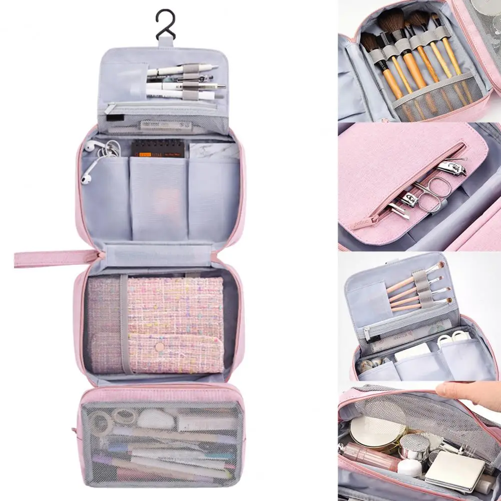 Bolsa de lápices plegable de gran capacidad con múltiples compartimentos, organizador de papelería con gancho para colgar, bolsa de viaje portátil para cosméticos