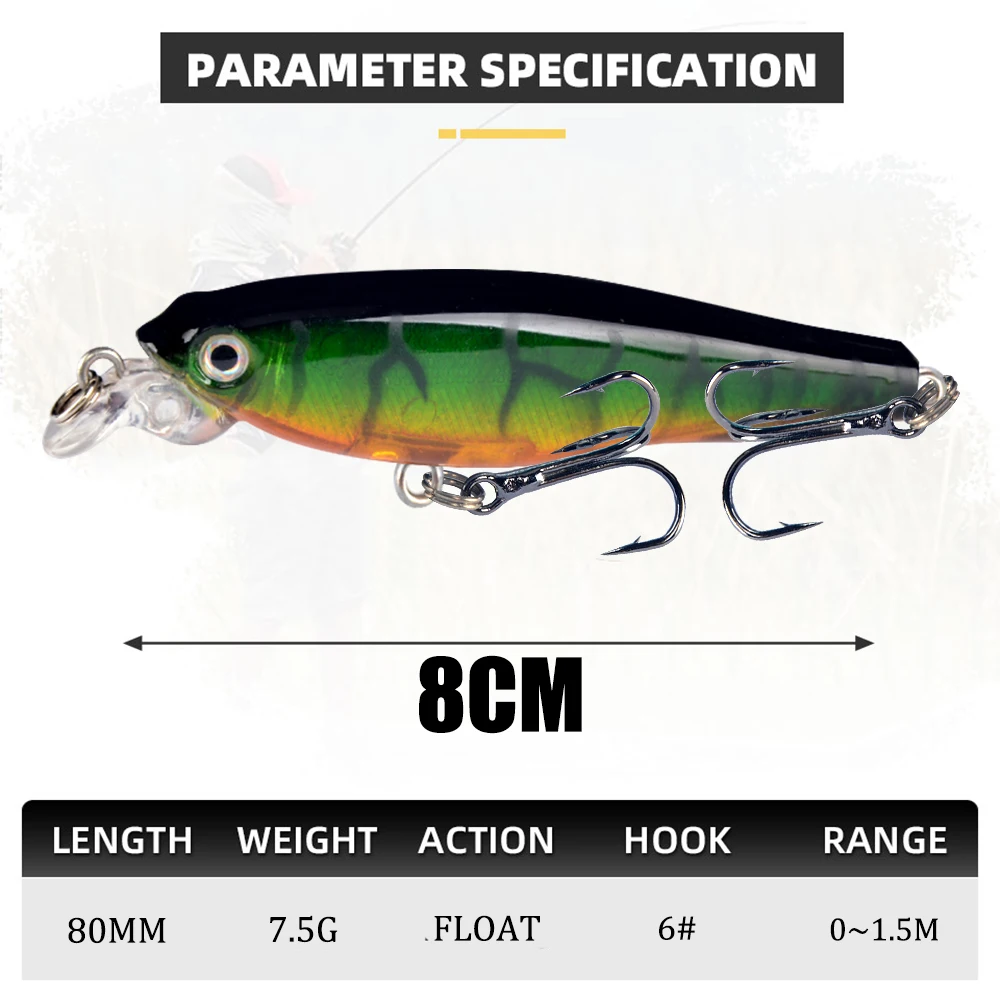 Venda quente nova chegada 1 pçs 8cm/7.4g iscas duras lifelike minnow iscas de pesca artificial fazer plástico wobblers pesca equipamento