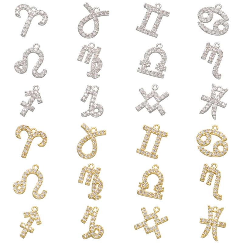 Mini colgante de cristal de latón con 12 constelaciones, Tauro, Leo, para mujer, collar, pendientes, pulsera, accesorios de joyería: VD590