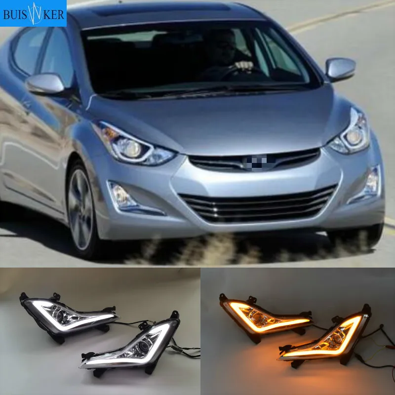 

LED Daytime Running Lights DRL Fog Lamp Cover Case for Hyundai Elantra Sedan 2014 2015 2016 With Turn Signal Yellow