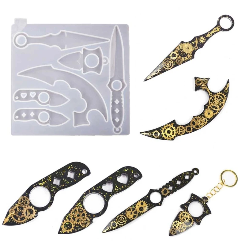 M0028 Self Defense Dagger Keychain Resin Mold Anti-Wolf Weapons Sword Epoxy Casting Silicone Mould Defend Knife Mold Craft