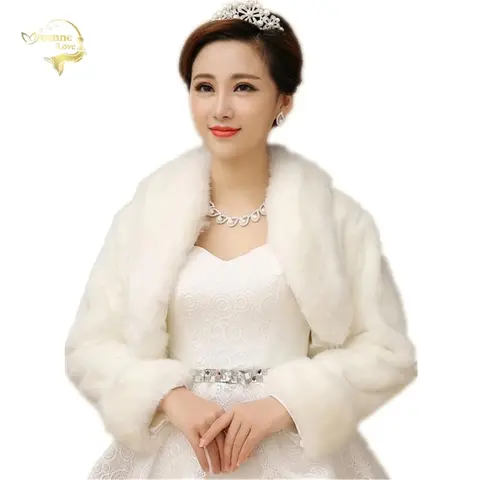New Bolero Women Faux Fur Stoles Long Sleeve High Quality Fur Bolero Coat Bridal Capes Winter Wedding Jacket Fur Bolero OJ00192