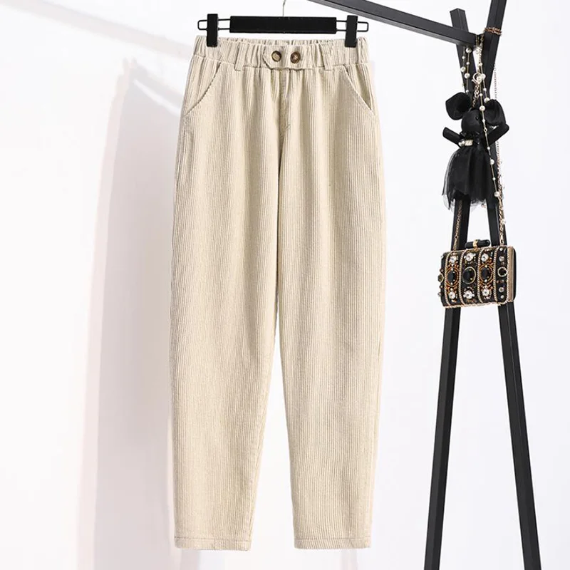 

2021 Autumn Trouser Corduroy High Waisted Pants Women Fashion Loose apricot Black Pants Chic Button Casual Woman Pants