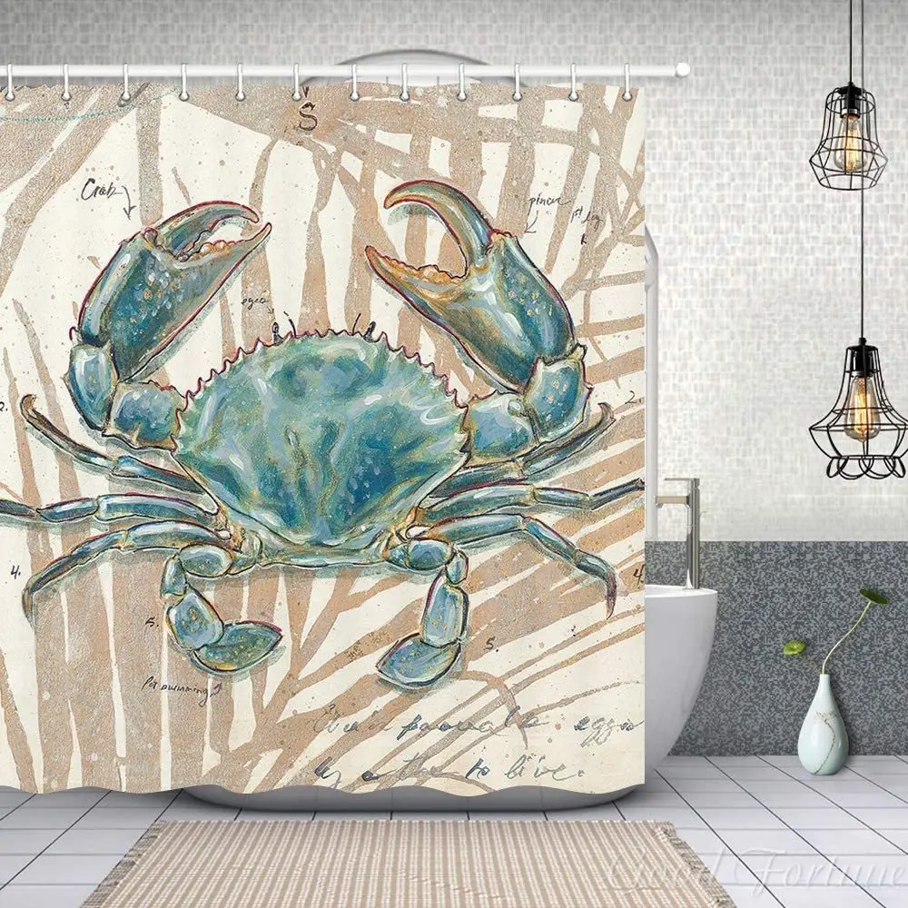 Nautical Ocean Animal Decor Sea Underwater Submarine Blue Crab Shower Curtain Bathroom Fantastic Decorations Bath Curtains