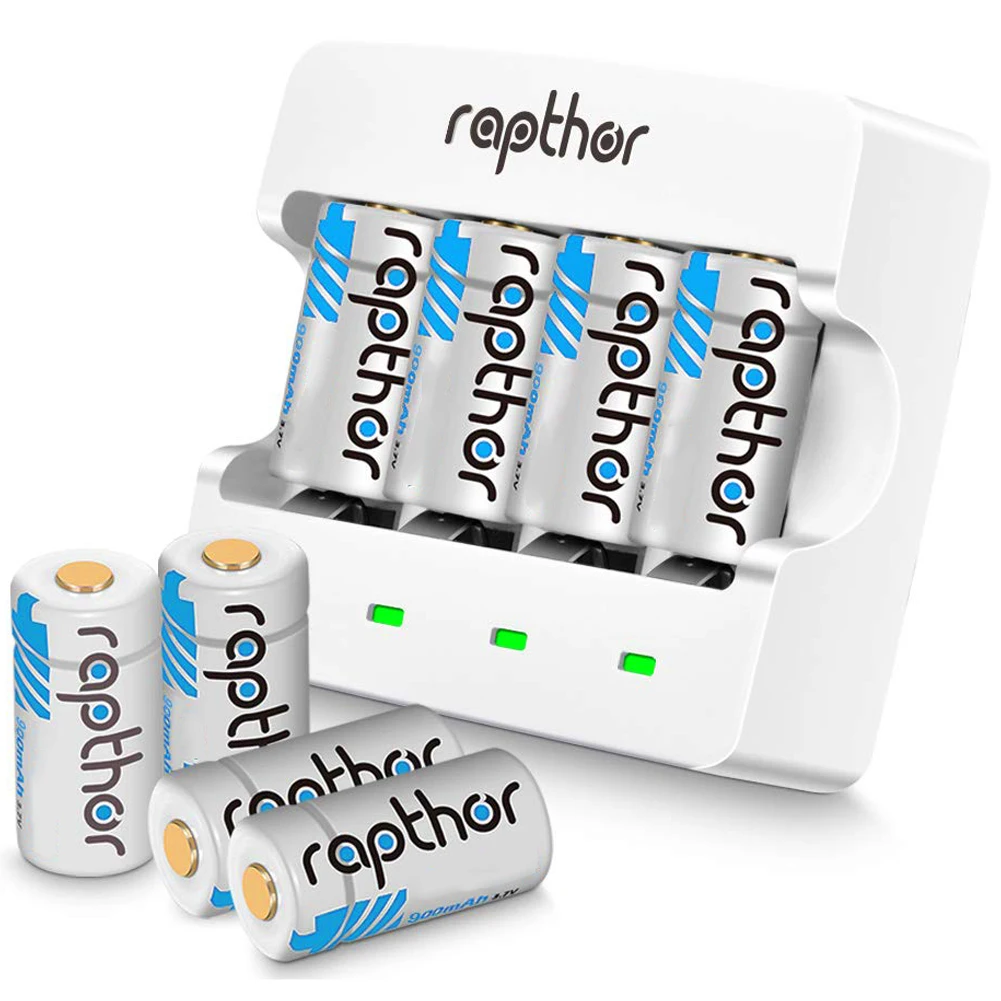 

8pcs Rapthor RCR123A 3.7V Battery 900mAh Lithium-ion Rechargeable Batteries with Fast Charger for Arlo Camera