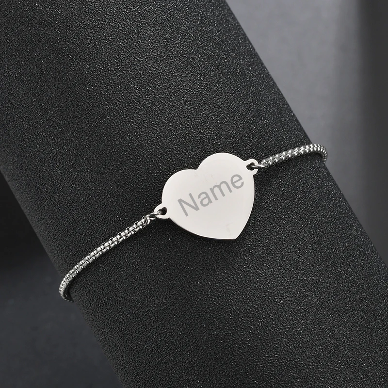 Personalized Stainless Steel Engrave Photo Name Bracelet Women Child Customized Adjustable Heart ID Tag Bracelets Birthday Gift - Image 5