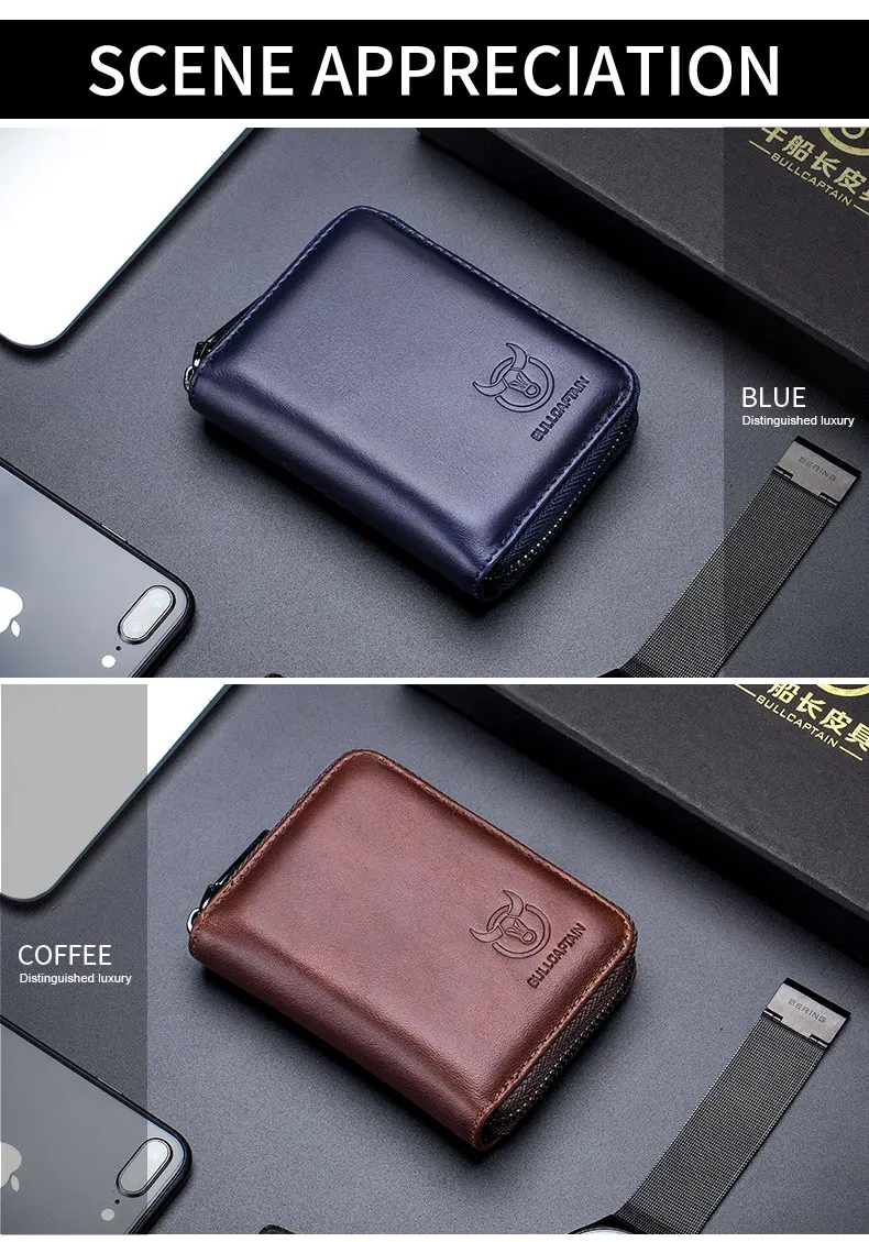 BULLCAPTAIN Echtes Leder Kreditkarten- und Ausweishalter Geldbörse Herren Mode RFID-Kartenhalter Geldbörse Visitenkartenhalter Tasche – Detail 12
