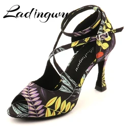 Ladingwu Brands Latin Dance Shoes Graffiti Denim Salsa Dance Shoes Performance Dance Shoes Profession Ballroom Dacne Shoes Sanda
