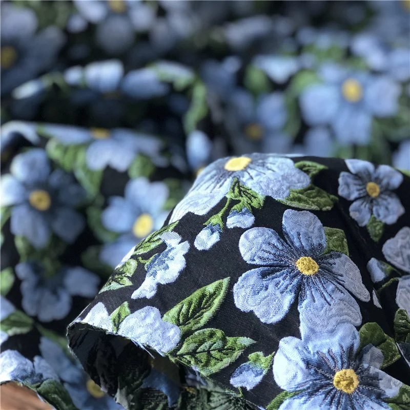 Poliéster Jacquard brocado azul patrón Estilo Vintage Cheongsam ropa DIY bolsa tela