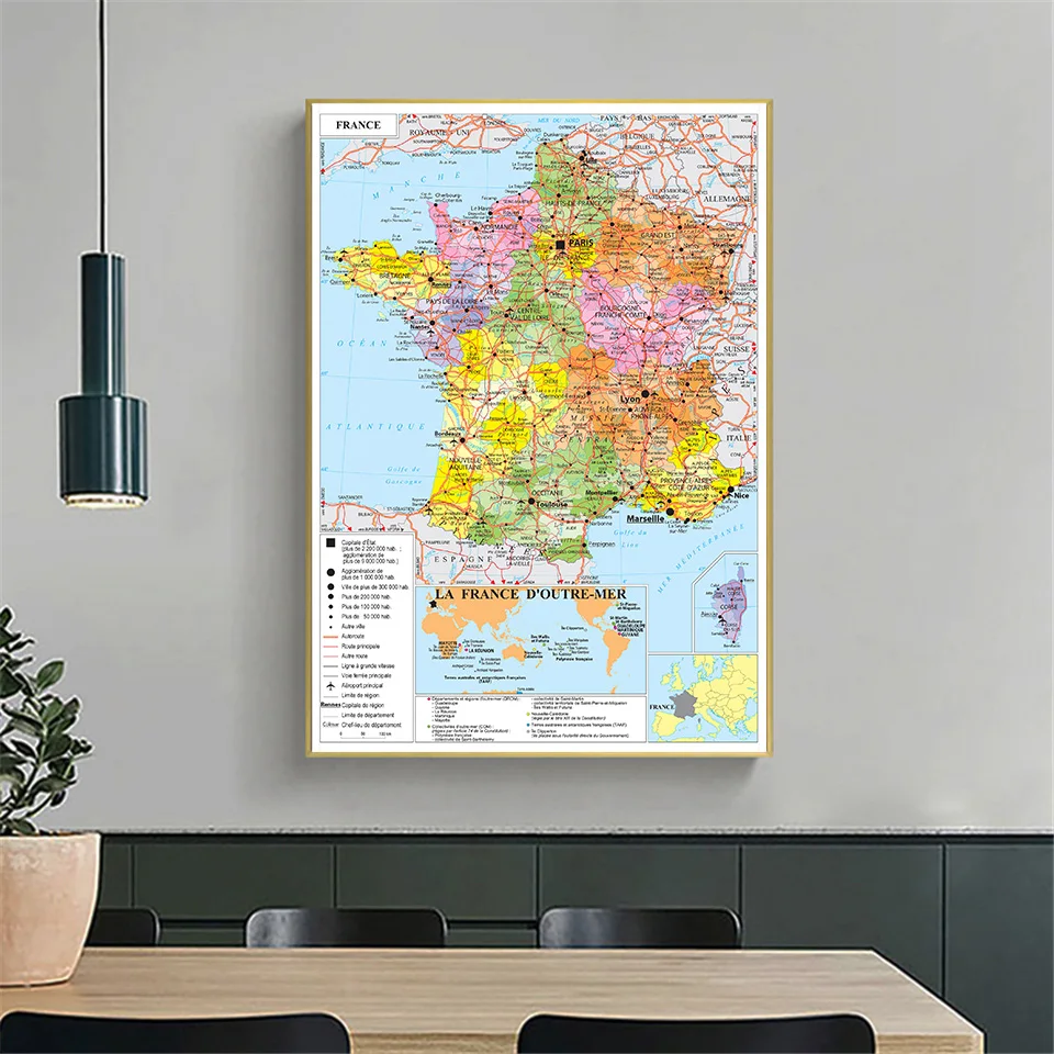 A1 Größe Die Frankreich transport Karte Wand Kunst Poster Leinwand Malerei Wohnzimmer Dekoration Schule Liefert In Französisch