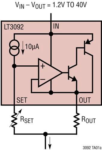 Fonte atual programável, 2 terminais, LT3092EST, LT3092ETS8, LT3092ITS8, LT3092, LTFJW, 200mA