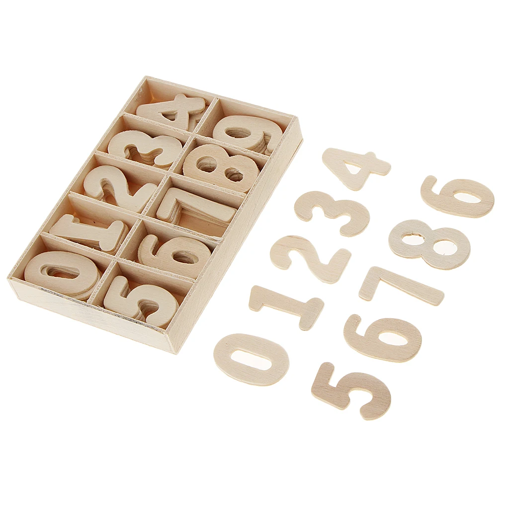 60x Wooden Numbers Set Unpainted DIY Craft Decoration Kids Education Toy