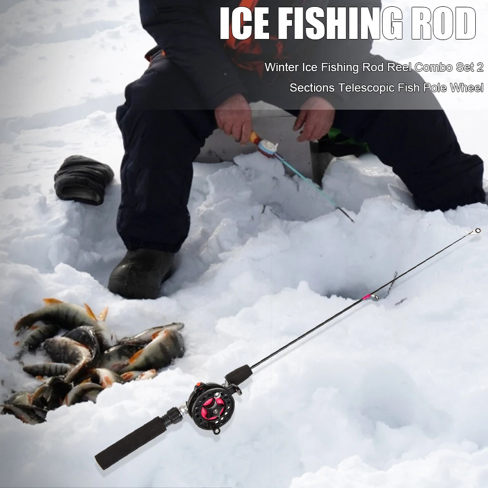 Ice Winter Fishing Rod with Reel Combo Set Outdoor Sport Mini Feeder 2 Sections Telescopic Fishing Pole Wheel Tackle Kit Parts