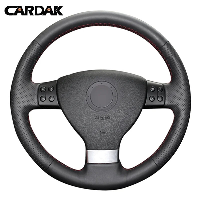 CARDAK Black Artificial Leather Car Steering Wheel Cover for Volkswagen Golf 5 Mk5 Passat B6 Mk5 Tiguan 2007-2011