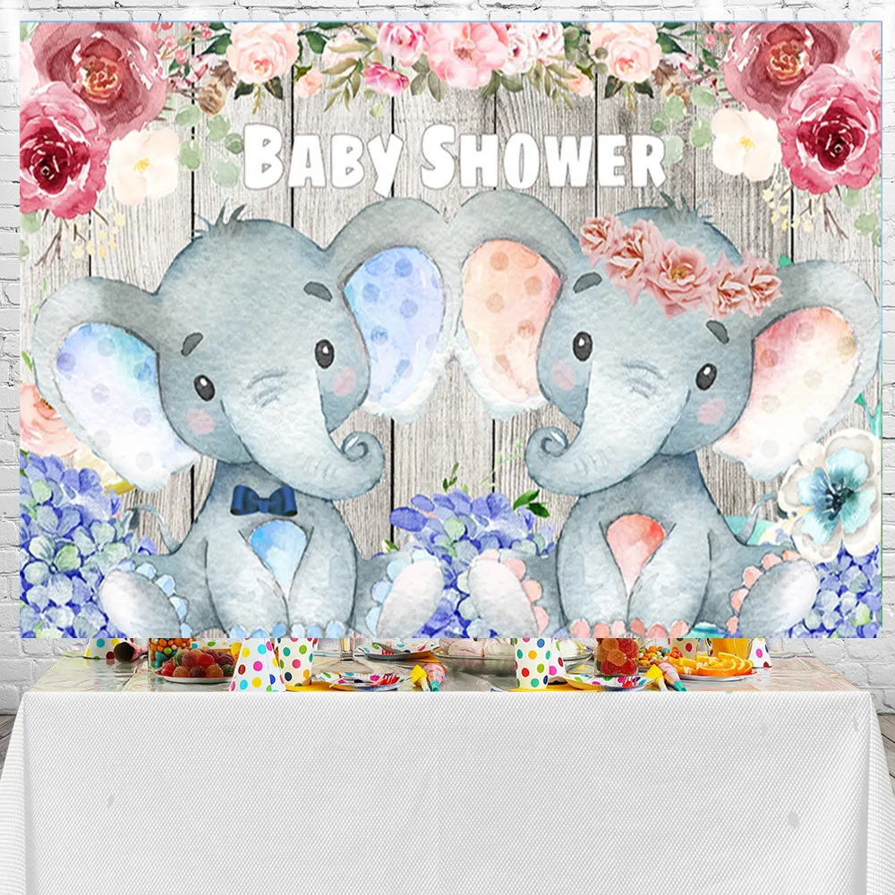 Sensfun  Elephant Photo  Party Background Baby Shower Booth Props Photocall Background Photo Studio Banner