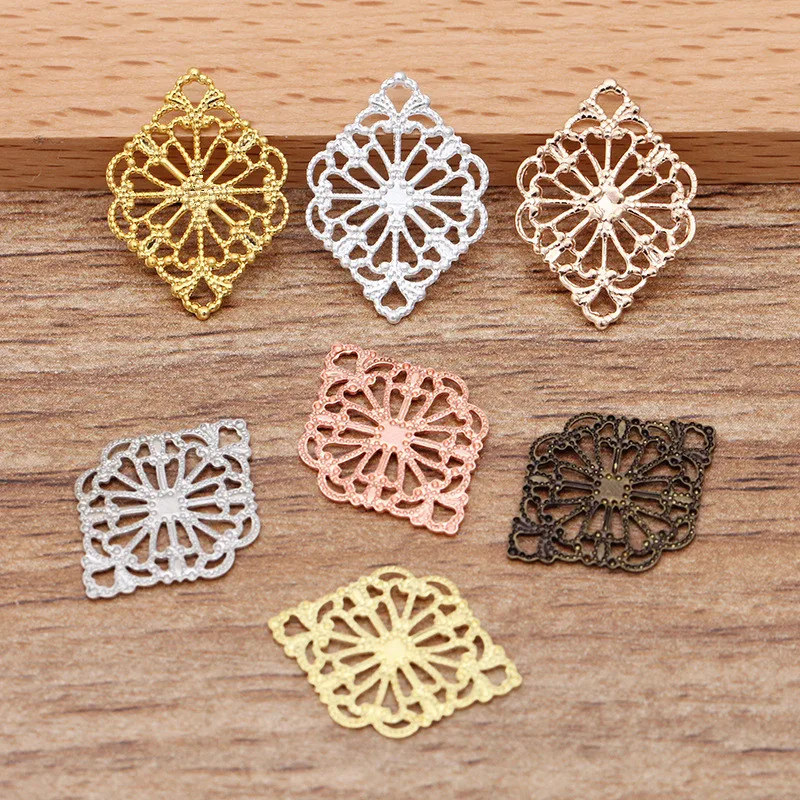 20pcs/lot 15*20mm Flower Connectors Brass Filigree Charms Jewelry Making Supply Earrings Jewelry Handmade Parts Components   031